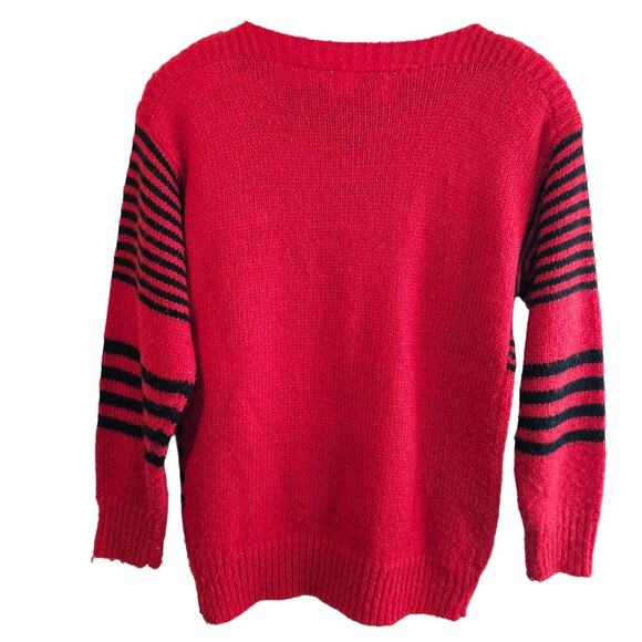 Western Connection Vintage Sweater Womens Medium Red Floral 80s Retro Glam Rock - Picture 2 of 8